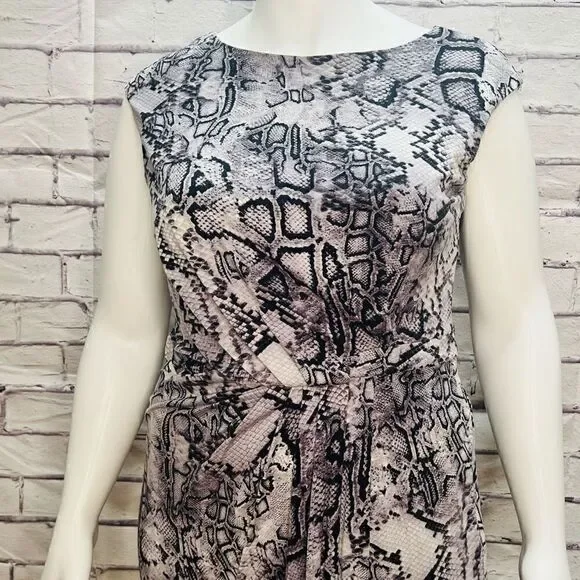 Suzi Chin for Maggy Boutique Womens Snake Print Crew Neck Belted Midi Dress 16 - Picture 2 of 7